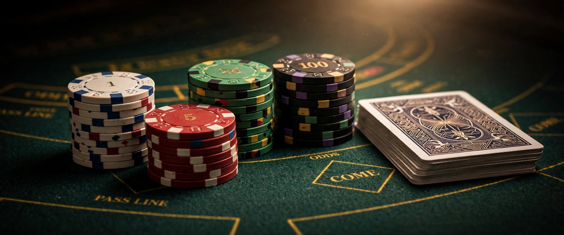 Blackjack table felt highlighting 3 to 2 payout signage and dealer card shoe