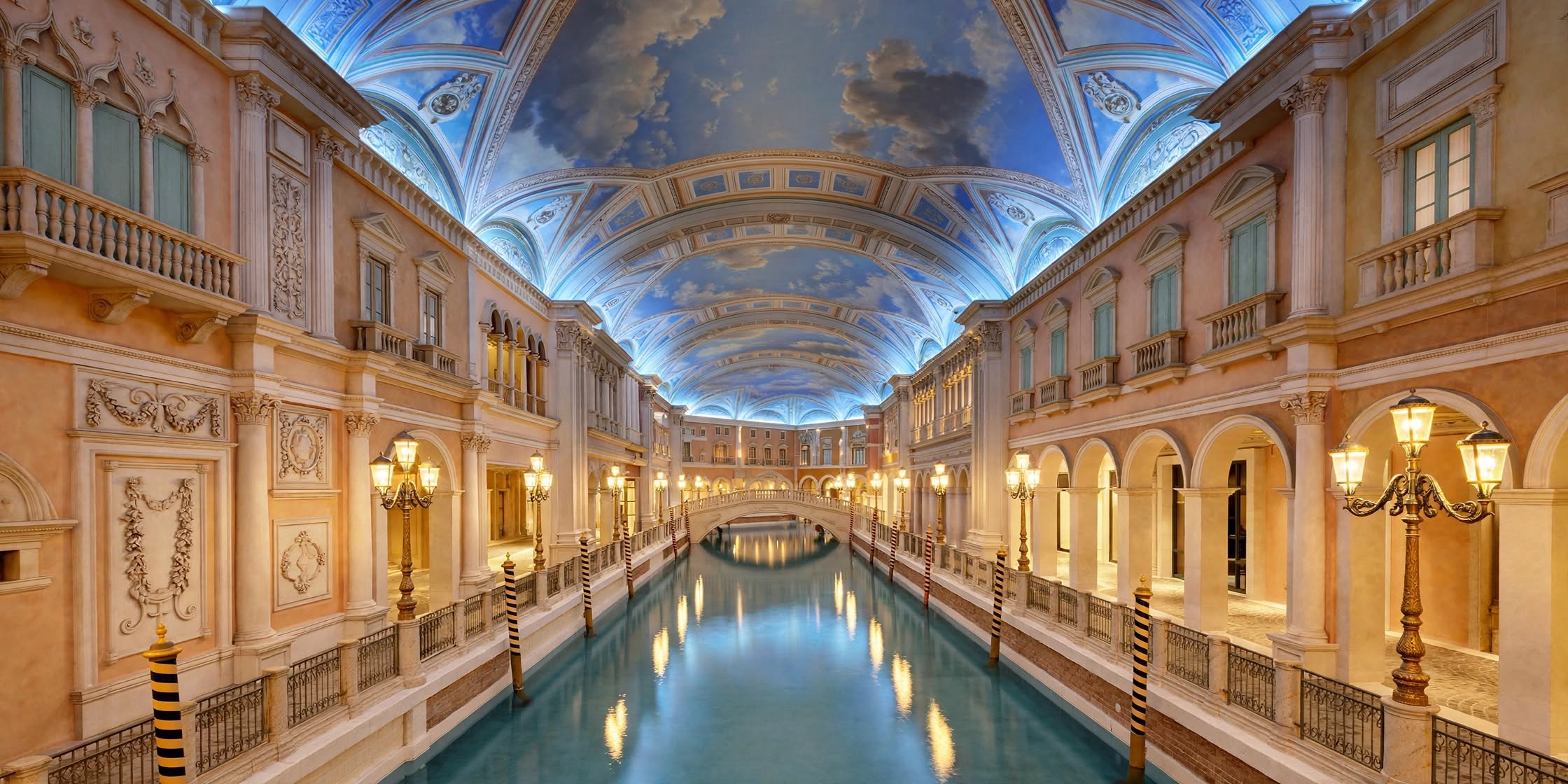 Indoor canal gondolas and Renaissance architectural facades at The Venetian Macao